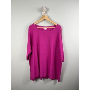 Garnet Hill Women's Sweater Silk Blend Dolman Sleeve Top‎ Pink LARGE